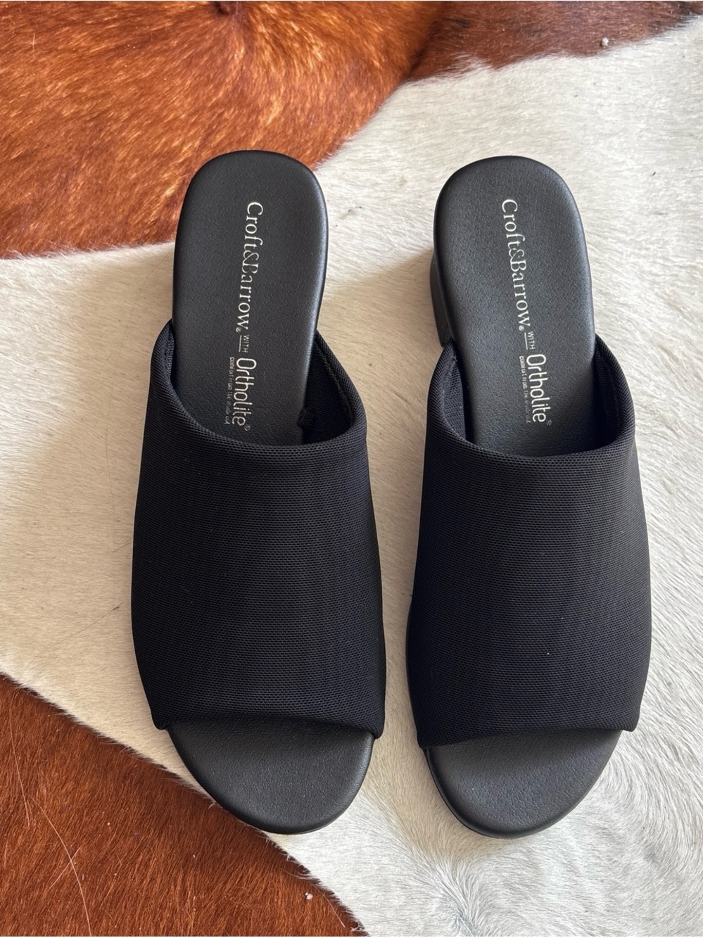 Croft & Barrow Black Stretch Knit Open Toe Block Heel Mule Sandals